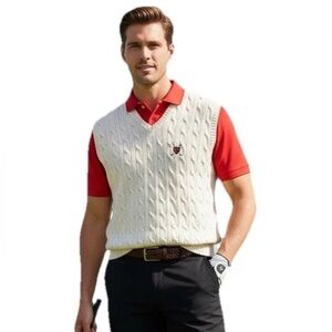 Ralph Lauren Polo Golf  Cable Knit Sweater Vest Mens Sz XL Cotton  Cream Preppy